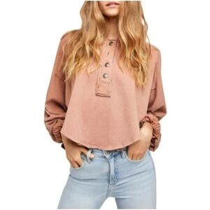 Free People Women's Blush Pink/Tan Long Sleeve Top